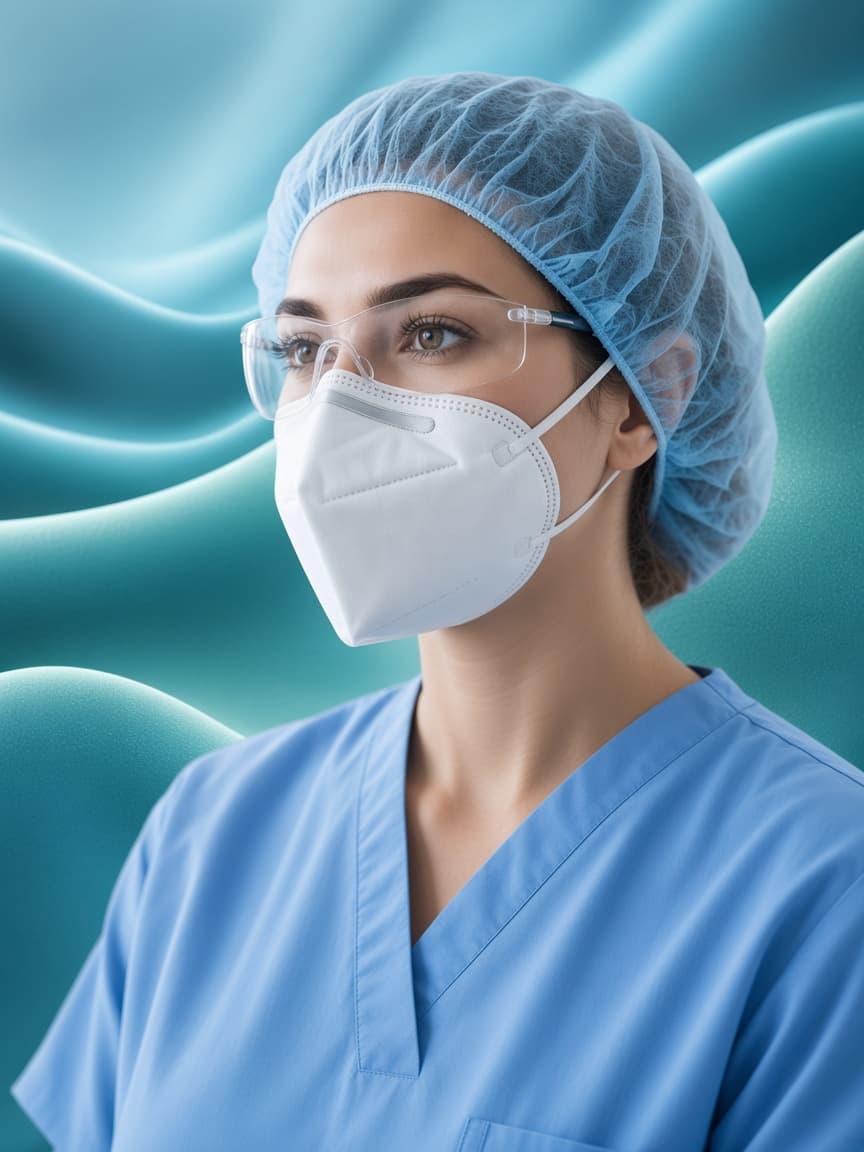 Healthcare professional wearing a protective respirator